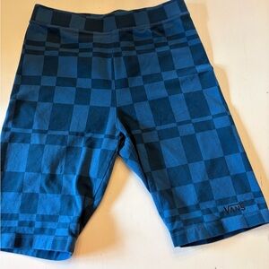 Vans Womens Flying V Print Leggings Shorts Blue Checkerboard Size Medium